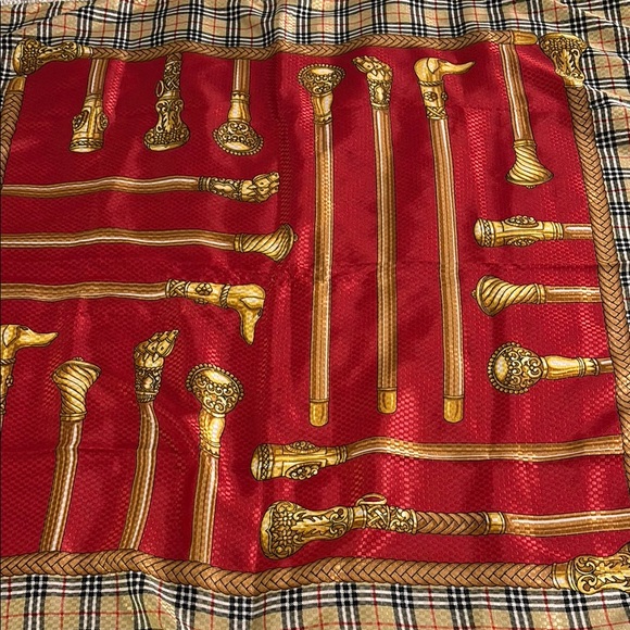 Red and Gold Plaid Silk Blend Scarf - Picture 6 of 8